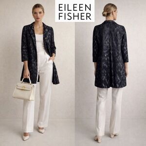 EILEEN FISHER Black Jacquard Blazer Babydoll Metallic Whimsigoth Old Money Ikat